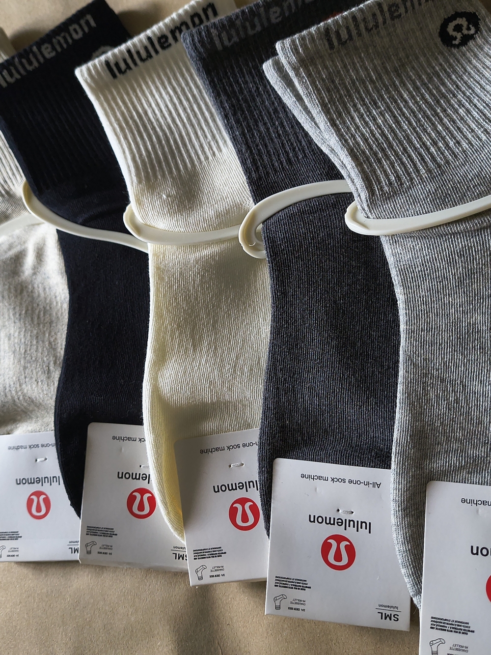 lululemon athletica Women's Crew Socks - Black, Cream, Charcoal, Gray (5-Pack)
